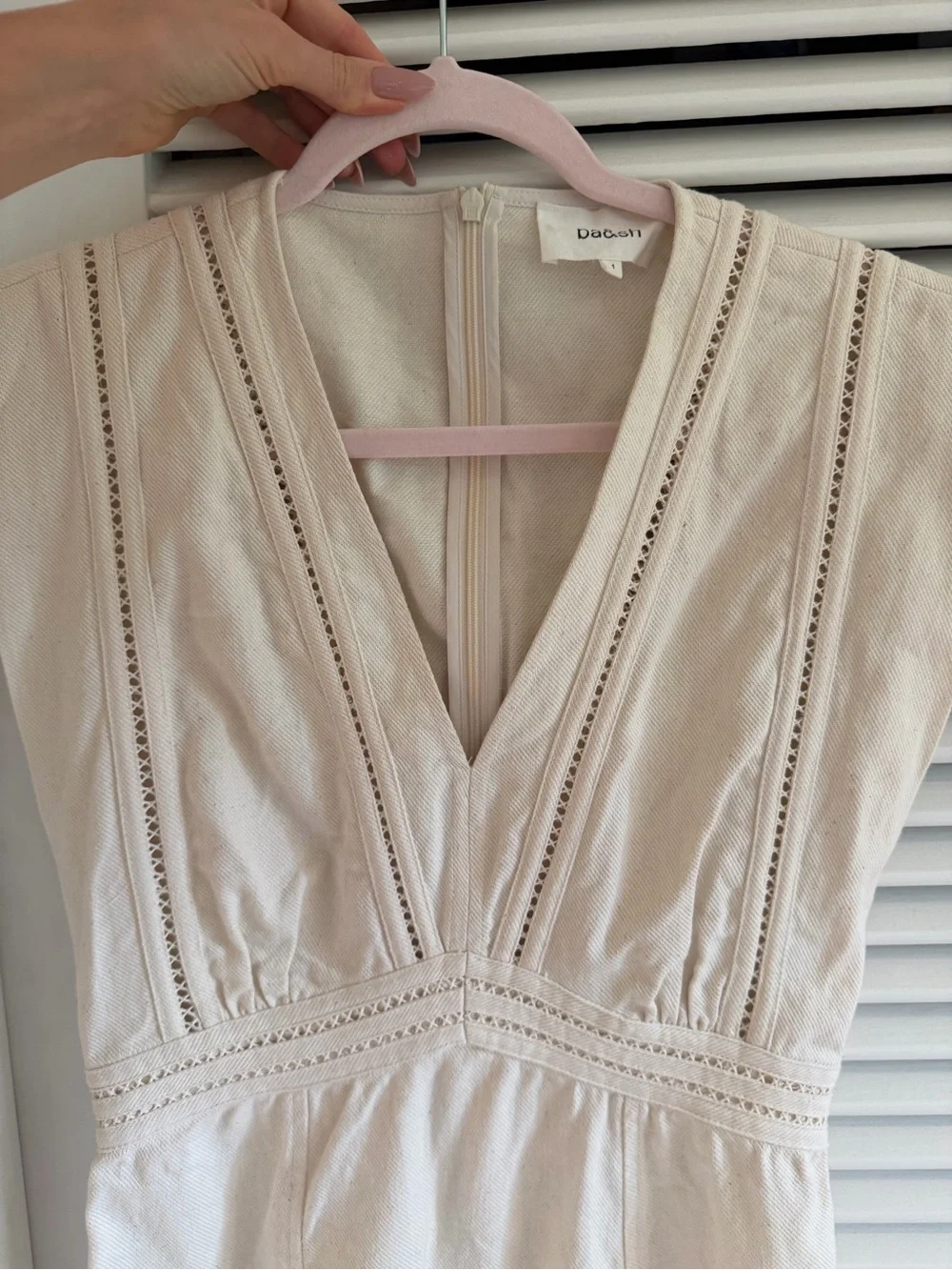 Cream Deep-V Crochet Detail Mini Dress